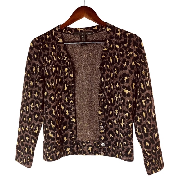 MARC JACOBS Leopard pattern Gold Lurex Cardigan Size S - Picture 2 of 9